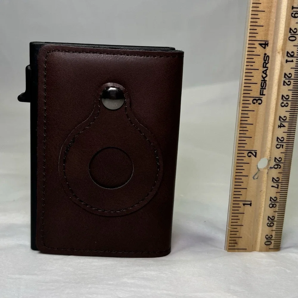 AirTag Brown Wallet Anti Theft Bullet Card Bag Multi-functional Rfid Card Holder